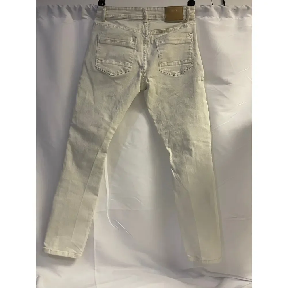 Bleecker & Mercer Men’s White Distressed Cargo Moto Jeans 32x30 Slim Fit